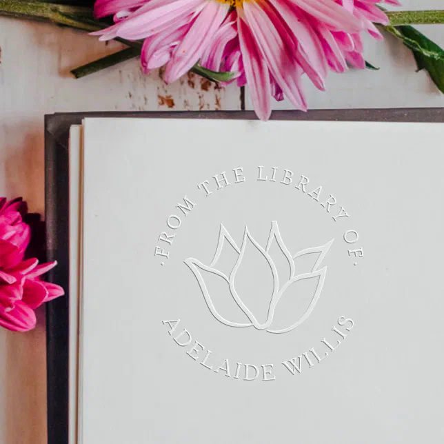 Stylized Lotus Flower Custom Library Book. Embosser | Zazzle