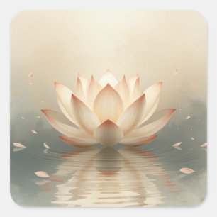 stylized lotus flower painting images square sticker