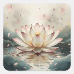stylized lotus flower painting images square sticker