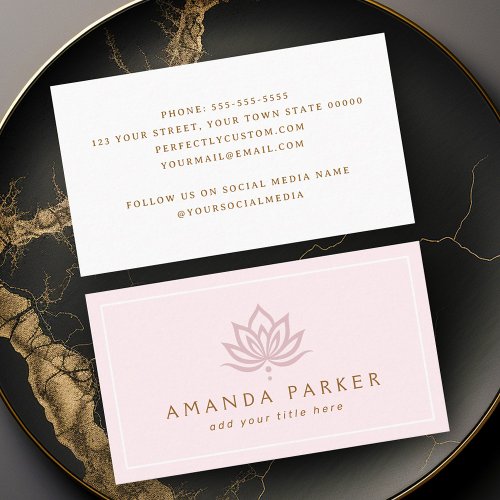 Stylized lotus flower pink yoga healing business card