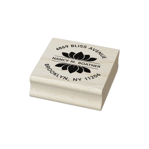 Stylized Lotus Flower Round Return Address Rubber Stamp