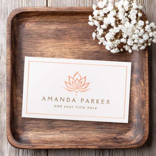 Stylized lotus flower white yoga healing spa foil business cards