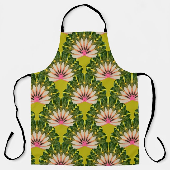 Stylized lotus wallpaper: pink, green. apron (Front)