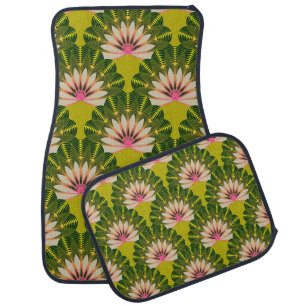 Stylized lotus wallpaper: pink, green. car floor mat