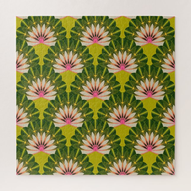 Stylized lotus wallpaper: pink, green. jigsaw puzzle (Vertical)