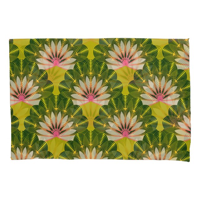 Stylized lotus wallpaper: pink, green. pillow case (Front)