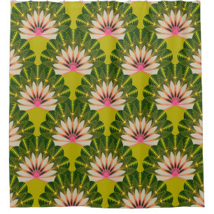 Stylized lotus wallpaper: pink, green. shower curtain