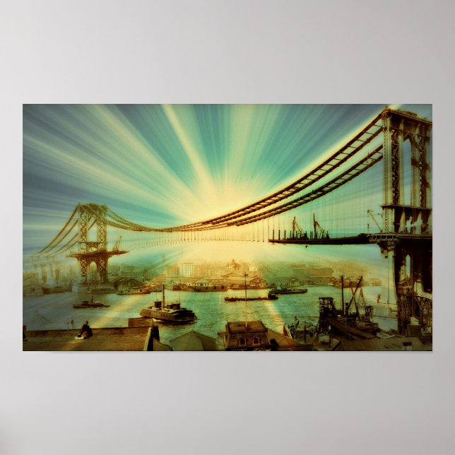 Stylized Manhattan Bridge Construction Poster (Front)