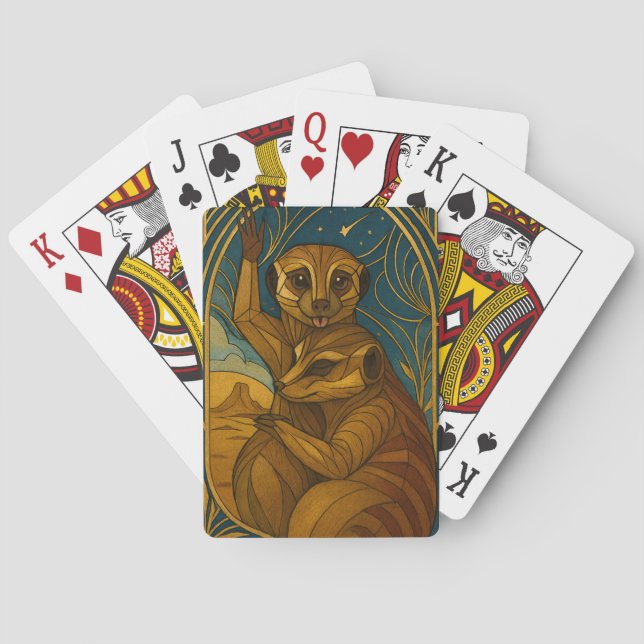 Stylized Meerkat Pair Under Starry Sky Poker Cards (Back)