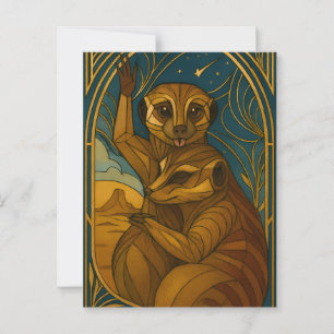 Stylized Meerkat Pair Under Starry Sky Postcard
