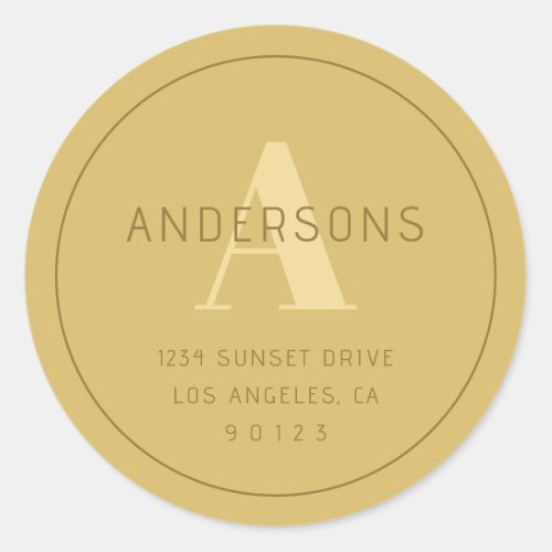 Stylized Modern Minimal Gold Return Address  Classic Round Sticker