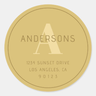 Stylized Modern Minimal Gold Return Address  Classic Round Sticker