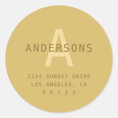 Stylized Modern Minimal Gold Return Address  Classic Round Sticker