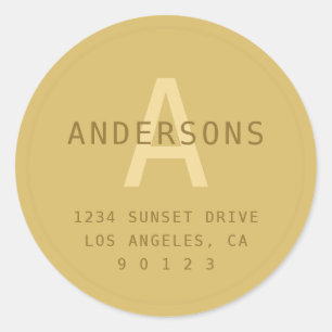 Stylized Modern Minimal Gold Return Address  Classic Round Sticker