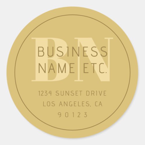 Stylized Modern Minimal Gold Return Address  Classic Round Sticker