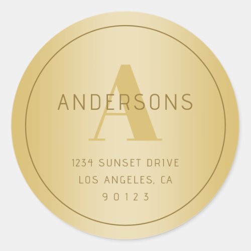 Stylized Modern Minimal Gold Return Address  Classic Round Sticker