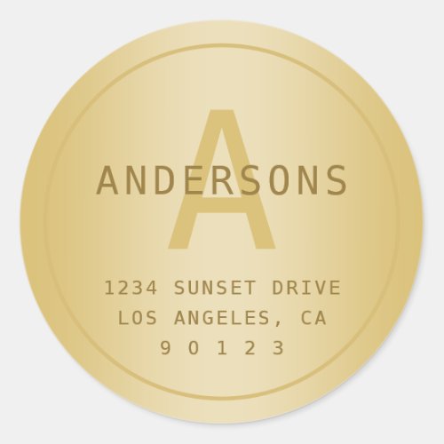 Stylized Modern Minimal Gold Return Address  Classic Round Sticker