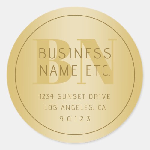 Stylized Modern Minimal Gold Return Address  Classic Round Sticker