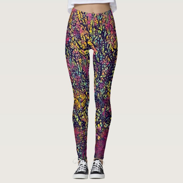 Stylized Mosaic Blossoming Tree Leggings (Front)