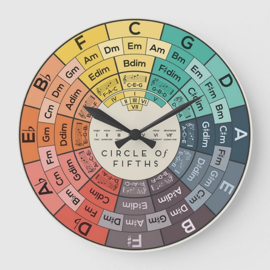 Stylized Music Theory Circle of Fifths ⏰️  Large Clock
