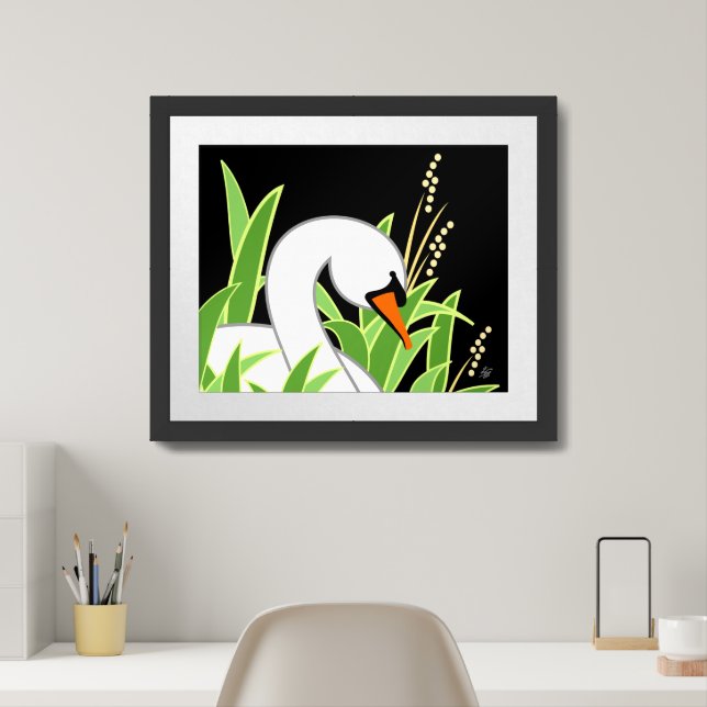Stylized Mute Swan Art Framed Art (Home Office)