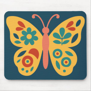 Stylized nature-inspired butterfly with floral mouse pad