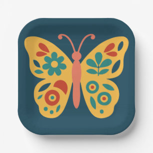 Stylized nature-inspired butterfly with floral paper plates