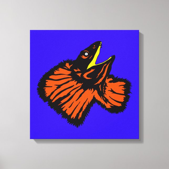 Stylized Neon Orange Frilled-neck Lizard Canvas Print (Front)