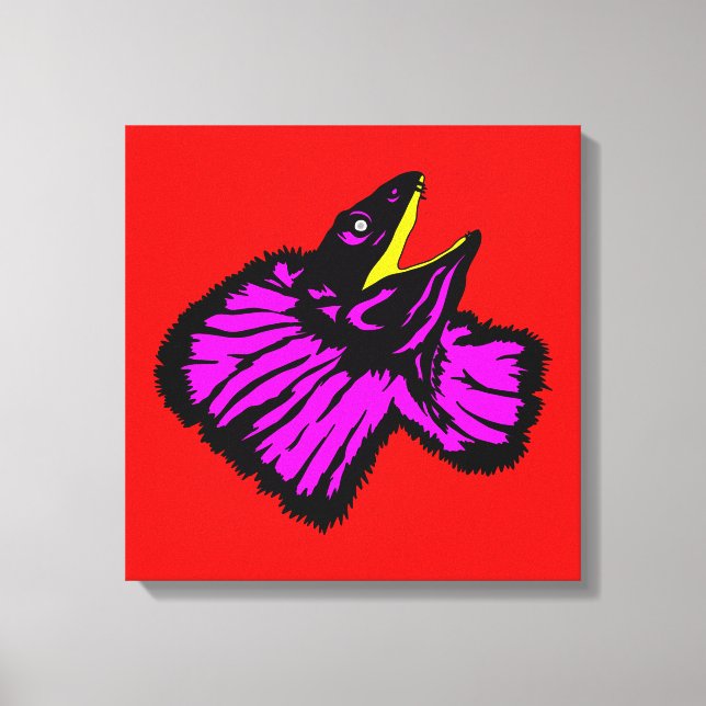 Stylized Neon Pink Frilled-neck Lizard Canvas Print (Front)