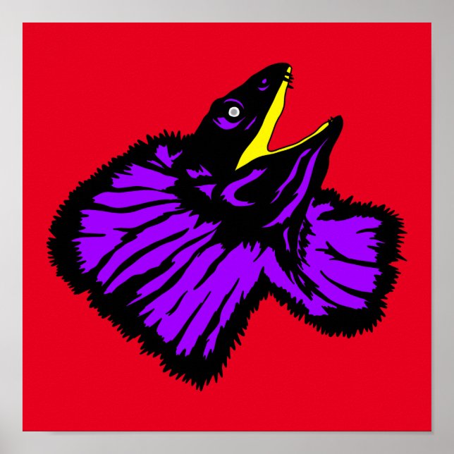Stylized Neon Purple Frilled-neck Lizard Poster (Front)