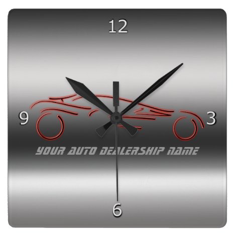 Stylized Neon Red Sportscars on metallic-look Square Wall Clock