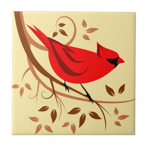 Stylized Northern Cardinal Art Tile