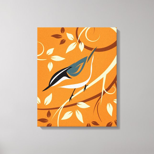 Stylized Nuthatch Art Canvas Print (Front)