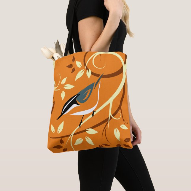 Stylized Nuthatch Art Tote Bag (Close Up)