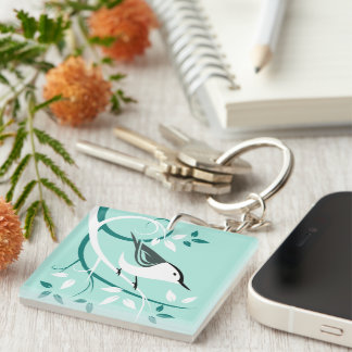 Stylized Nuthatch In Tree Keychain