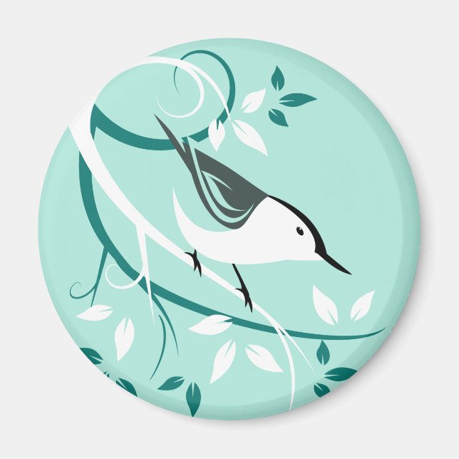 Stylized Nuthatch In Tree Magnet (Front)