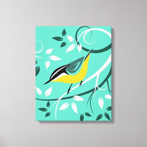 Stylized Nuthatch On Tree Branch Canvas Print