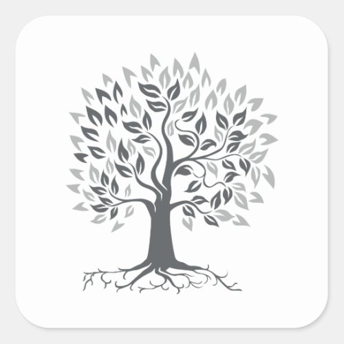 Stylized Oak Tree with Roots Retro Square Sticker