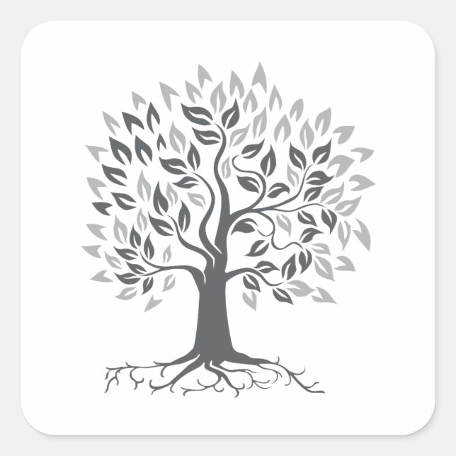 Stylized Oak Tree with Roots Retro Square Sticker (Front)