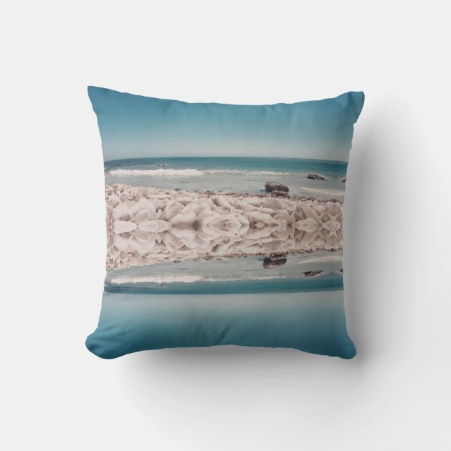 Stylized Ocean Beach Scenery Throw Pillow (Front)