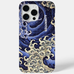 Stylized Ocean Wave Navy Blue and Ivory iPhone 15 Pro Max Case