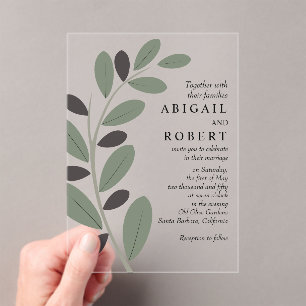 Stylized Olive branch Mediterranean charm wedding Acrylic Invitations