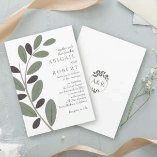 Stylized Olive branch Mediterranean charm wedding Invitation