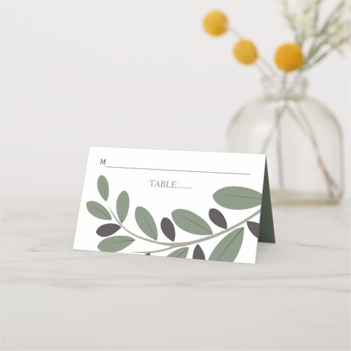 Stylized Olive branch Mediterranean charm wedding Place Card