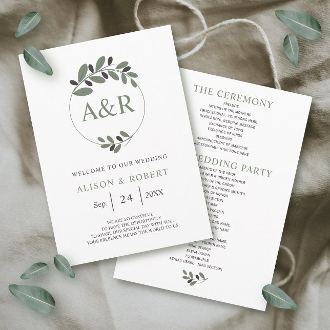 Stylized olive branch Mediterranean charm wedding Program (Creator Uploaded)