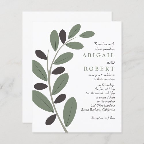 Stylized olive branch QR code wedding invitation