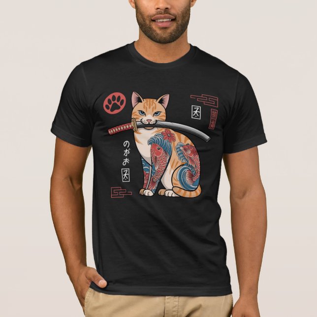 Stylized Orange Tabby Cat T-Shirt with Intricate  (Front)