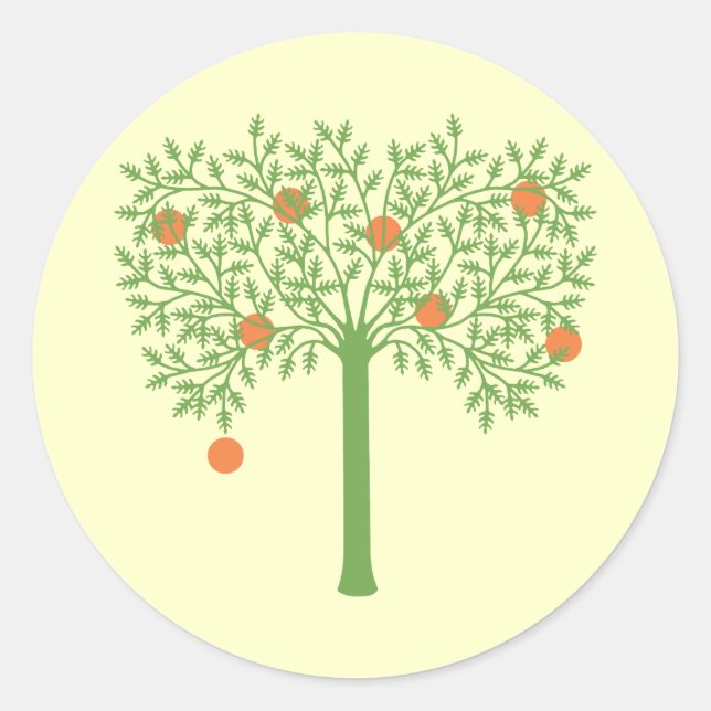 Stylized Orange Tree Classic Round Sticker (Front)