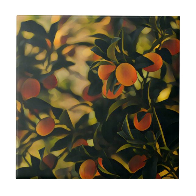 Stylized Orange Tree Orchard Fruits Oranges Ceramic Tile (Front)