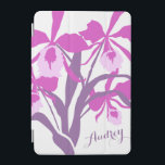 Stylized orchid cattleya art name ipad cover<br><div class="desc">Beautiful floral radiant orchid graphic flowers in shades of purple. Customise with your own name currently reads Audrey. Original print art by Sarah Trett.</div>